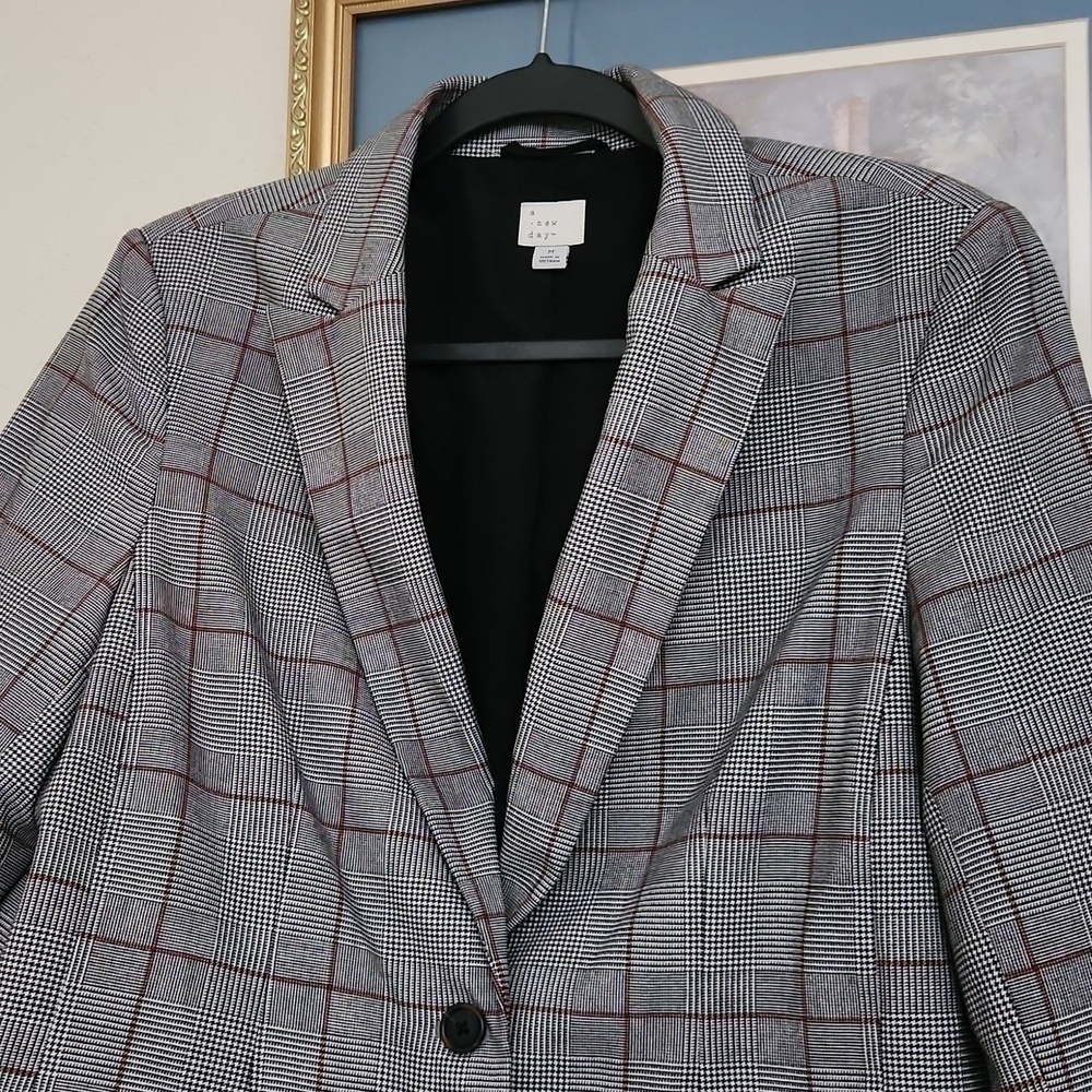 Double Button Blazer Size Medium Career Contemporary Preppy Plaid Glam Formal - Picture 2 of 9